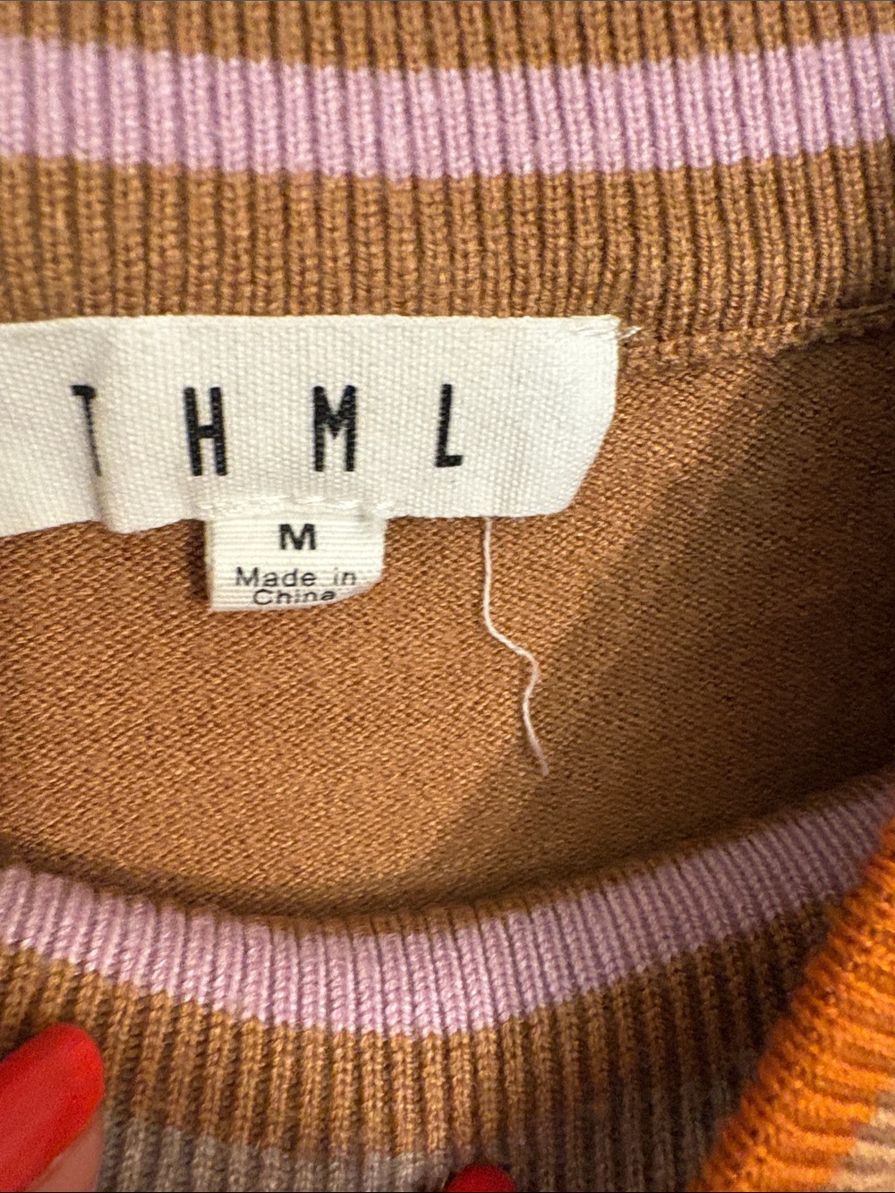 THML Tan Striped Ruffle-Shoulder Sweater - Picture 3 of 9